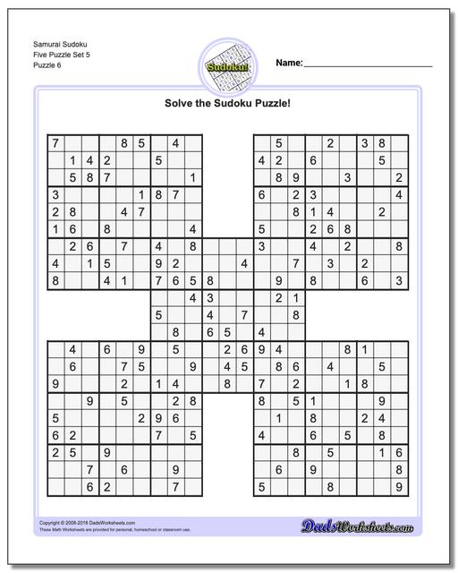 Samurai Sudoku Five Puzzle Set 5