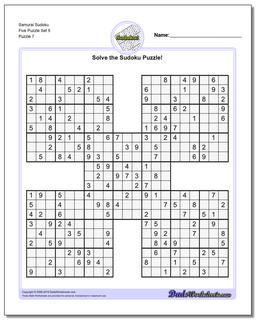 Samurai Sudoku Five Puzzle Set 5