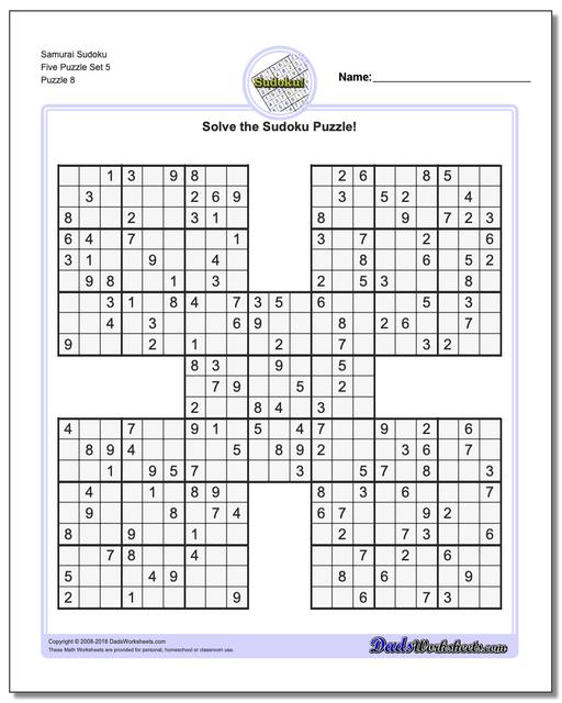 Samurai Sudoku Five Puzzle Set 5