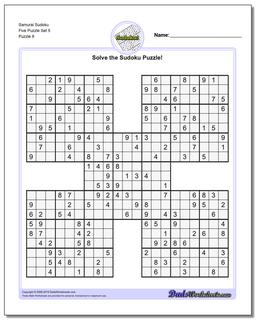 Samurai Sudoku Five Puzzle Set 5