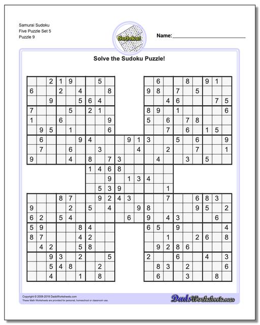 Samurai Sudoku Five Puzzle Set 5
