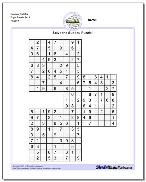 Samurai Sudoku Triple Puzzle Set 1