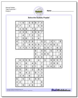 Samurai Sudoku Triple Puzzle Set 1