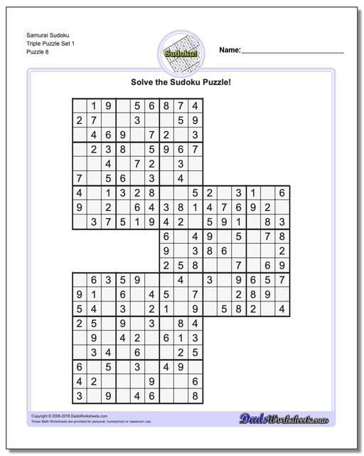 Samurai Sudoku Triple Puzzle Set 1