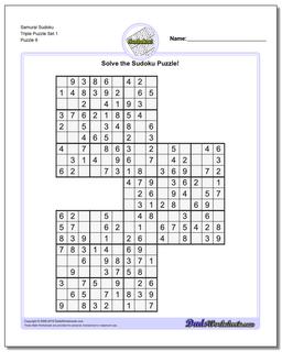 Samurai Sudoku Triple Puzzle Set 1