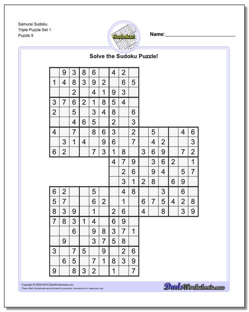 Samurai Sudoku Triple Puzzle Set 1