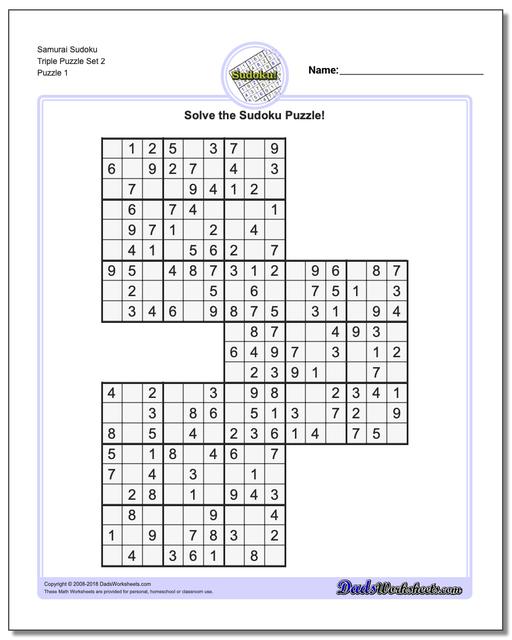 Printable Sudoku Puzzle Samurai Triple Puzzle Set 2