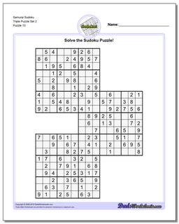 Samurai Sudoku Triple Puzzle Set 2