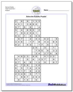 Samurai Sudoku Triple Puzzle Set 2