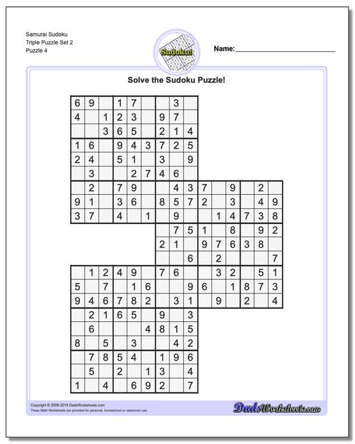 Samurai Sudoku Triple Puzzle Set 2