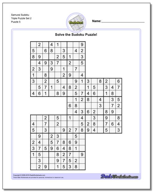 Samurai Sudoku Triple Puzzle Set 2