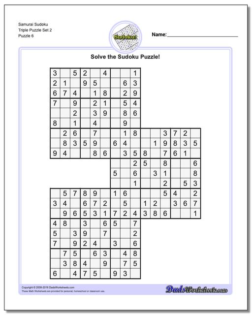 Samurai Sudoku Triple Puzzle Set 2