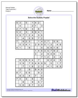 Samurai Sudoku Triple Puzzle Set 2