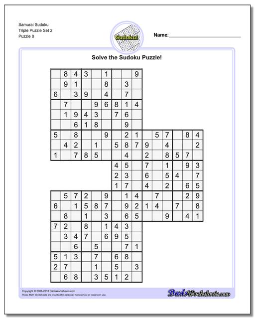 Samurai Sudoku Triple Puzzle Set 2