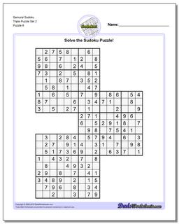 Samurai Sudoku Triple Puzzle Set 2
