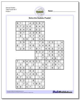 Printable Sudoku Puzzle Samurai Triple Puzzle Set 3