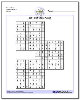 Samurai Sudoku Triple Puzzle Set 3