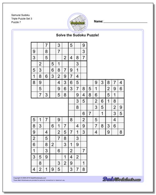 Samurai Sudoku Triple Puzzle Set 3