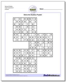 Samurai Sudoku Triple Puzzle Set 3