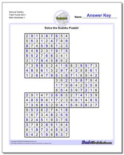 Printable Sudoku Puzzle Samurai Triple Puzzle Set 4