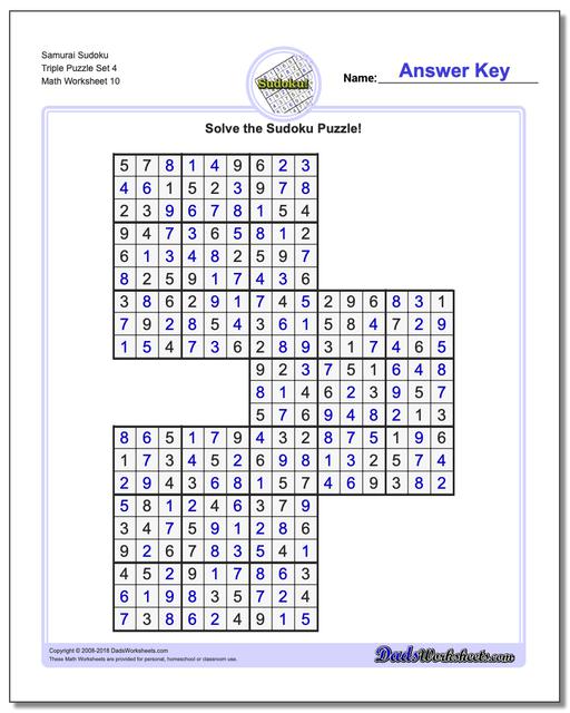 Samurai Sudoku Triple Puzzle Set 4