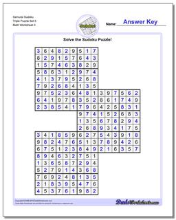 Samurai Sudoku Triple Puzzle Set 5