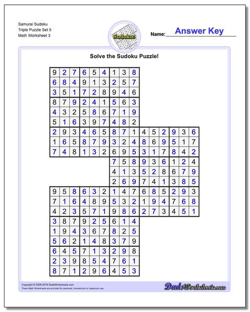 Samurai Sudoku Triple Puzzle Set 5
