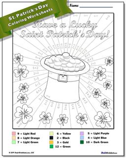 St. Patrick's Day Addition Color by Number Worksheet