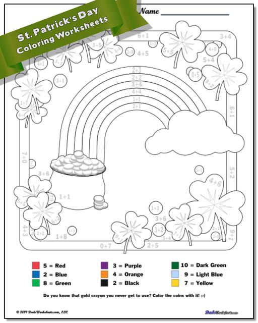 Math Worksheets Addition Color By Number St Patrick s Day Addition Color by Number Worksheets 