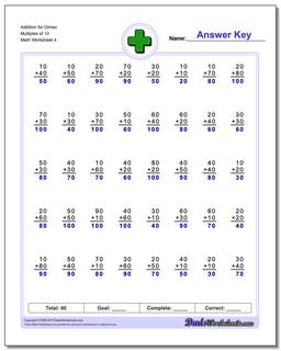 Addition Worksheet for Dimes Multiples of 10