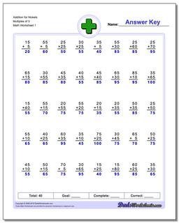 Addition Worksheet for Nickels Multiples of 5