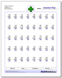 Addition Worksheet for Nickels Multiples of 5