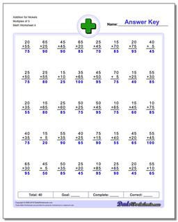 Addition Worksheet for Nickels Multiples of 5