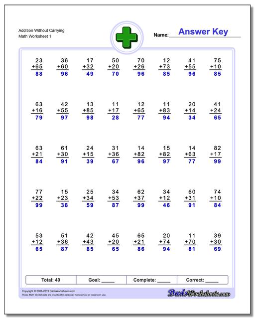 Addition Without Regrouping Worksheets