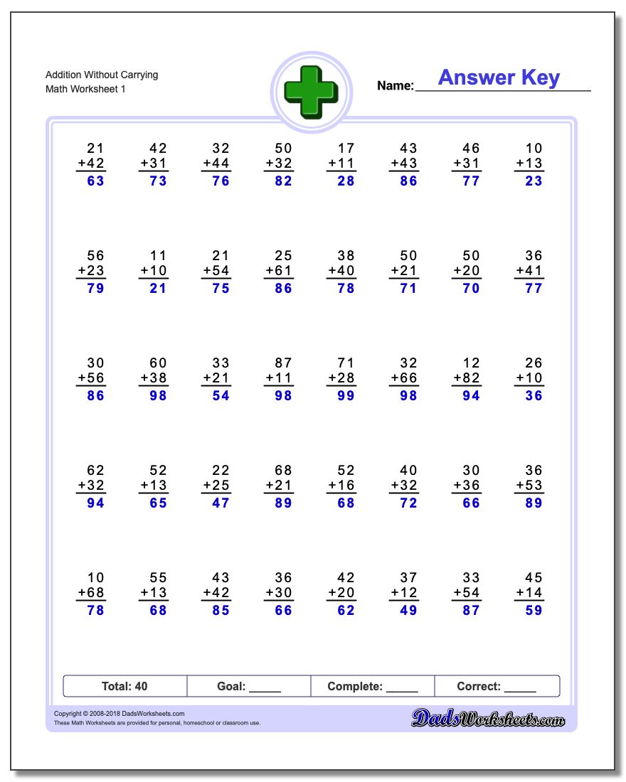 Addition Without Regrouping Worksheets