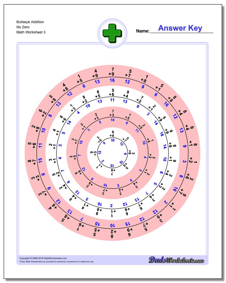 Bullseye Addition Worksheet No Zero