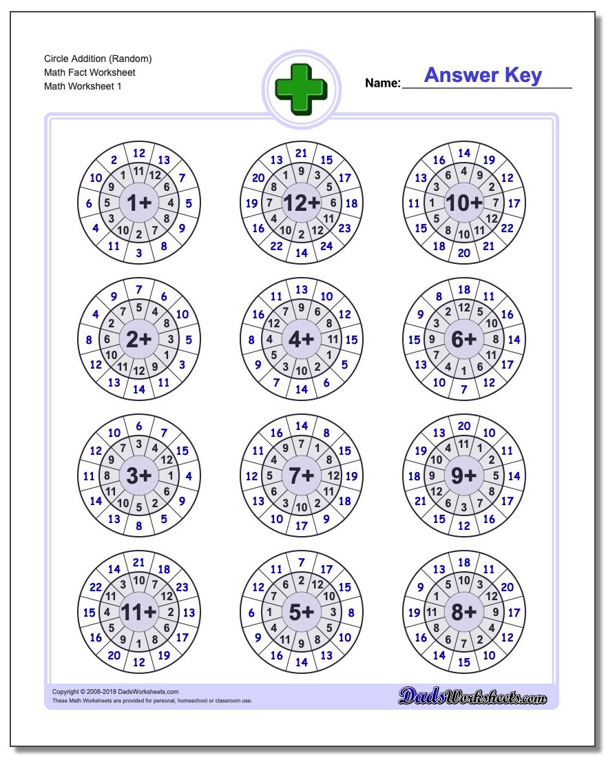 Addition Worksheet Circle (Random) Math Fact Worksheet