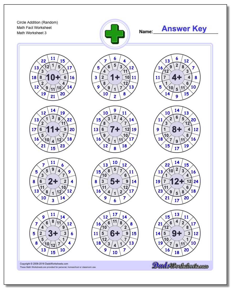 Circle Addition (Random) Math Fact Worksheet