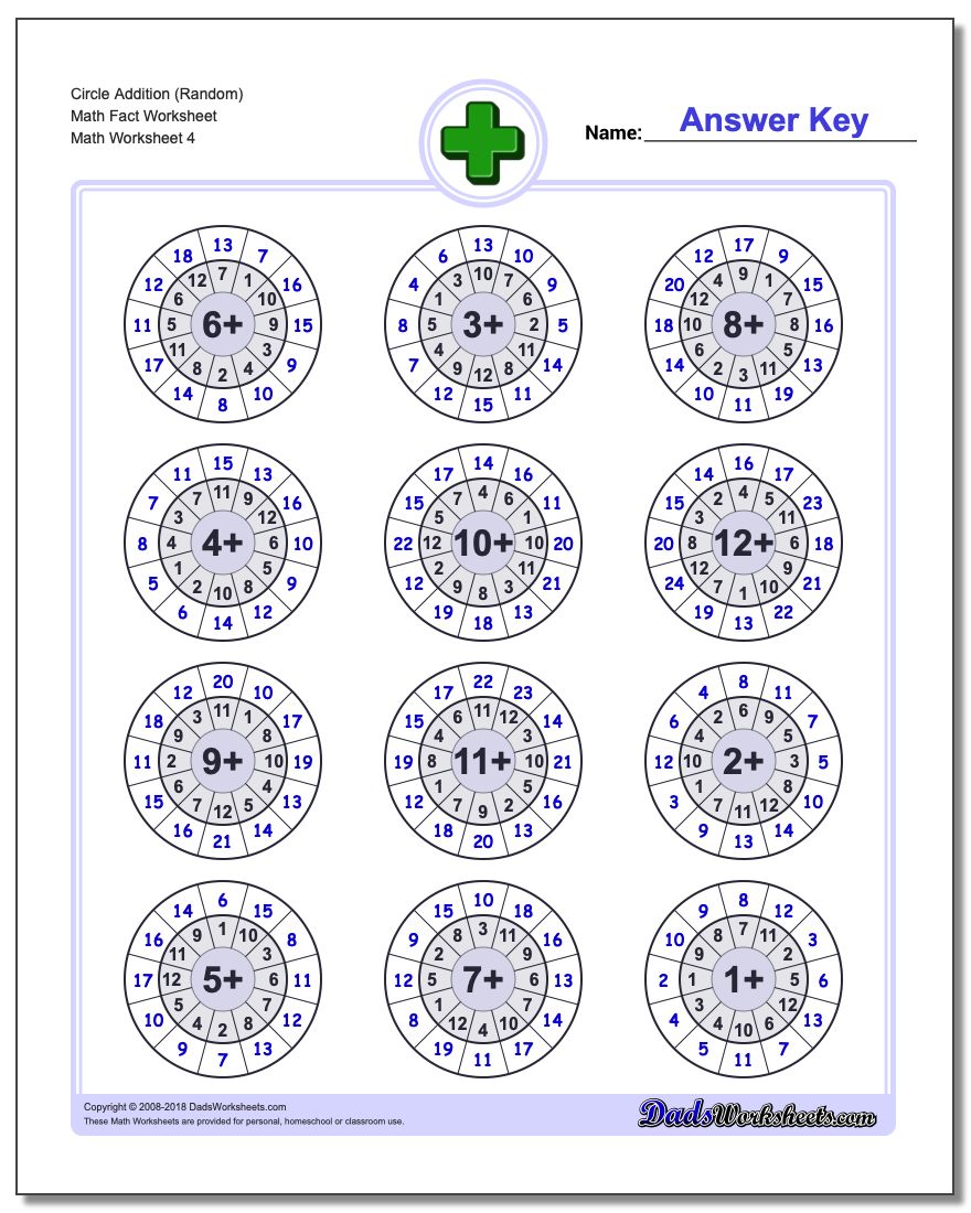 Circle Addition (Random) Math Fact Worksheet