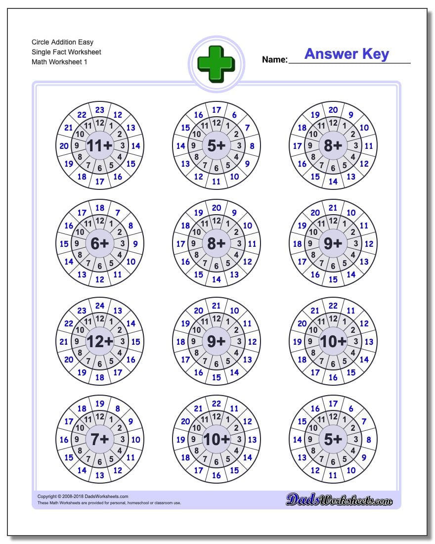 Addition Worksheet Circle Easy Single Fact Worksheet