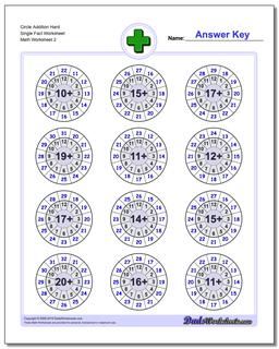 Circle Addition Hard Single Fact Worksheet /worksheets/addition.html