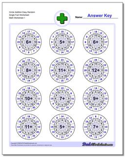 Addition Worksheet Circle Easy Random Single Fact Worksheet