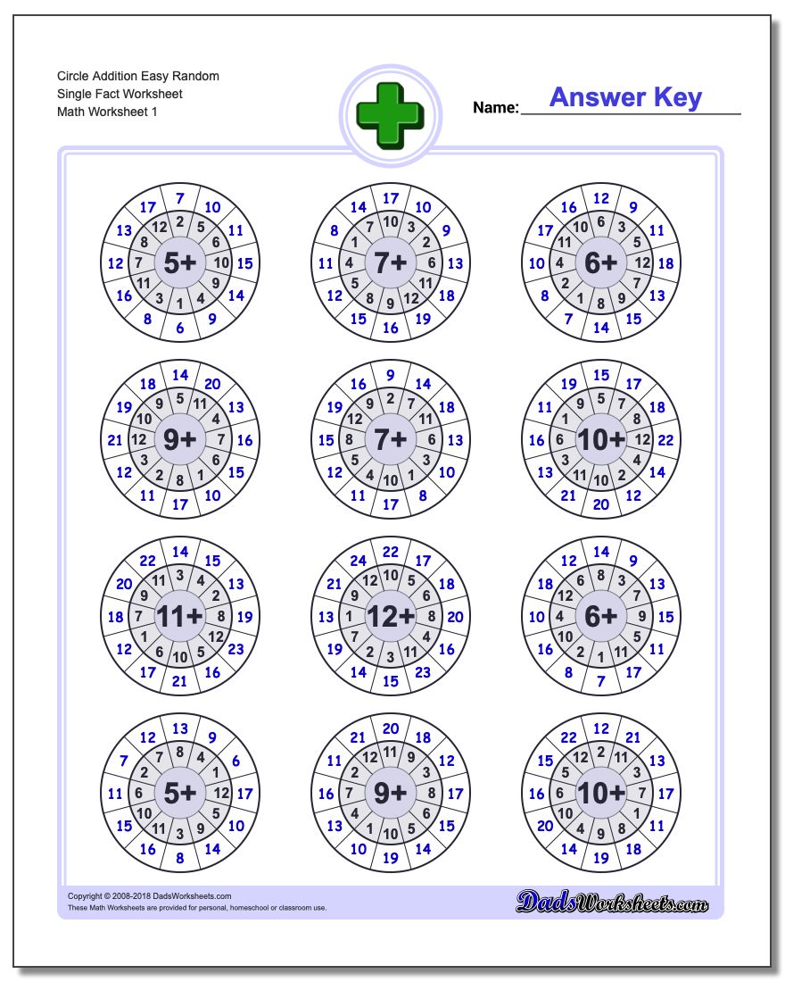 Addition Worksheet Circle Easy Random Single Fact Worksheet