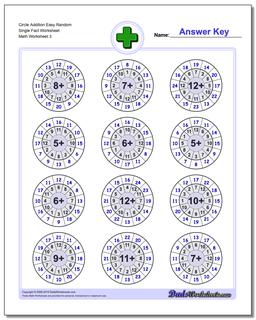 Circle Addition Easy Random Single Fact Worksheet