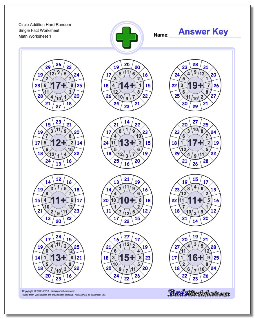 Addition Worksheet Circle Hard Random Single Fact Worksheet