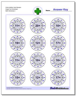 Circle Addition Hard Random Single Fact Worksheet /worksheets/addition.html