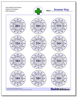 Circle Addition Hard Random Single Fact Worksheet