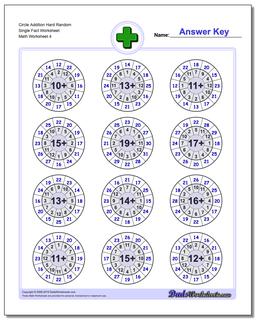 Circle Addition Hard Random Single Fact Worksheet