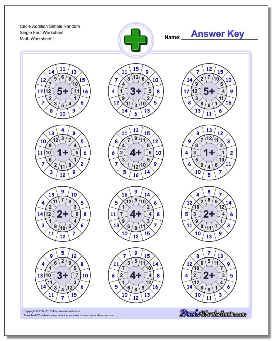 Addition Worksheet Circle Simple Random Single Fact Worksheet
