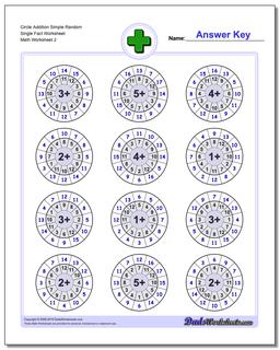 Circle Addition Simple Random Single Fact Worksheet /worksheets/addition.html